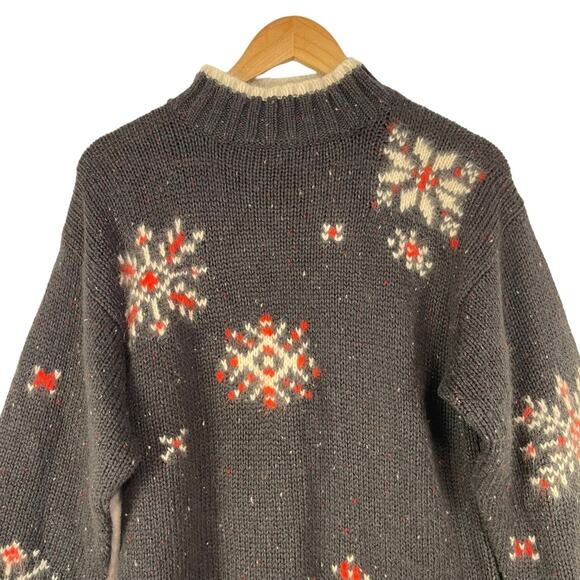 B.I. Gear Vintage Snowflake Mock Neck Sweater Wool Angora Blend Gray Red Medium - Picture 3 of 6